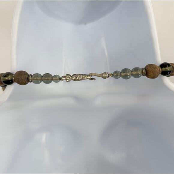 Vintage Chunky 34" Brown Beaded Necklace with Snakeskin Earthy Design - Picture 4 of 5